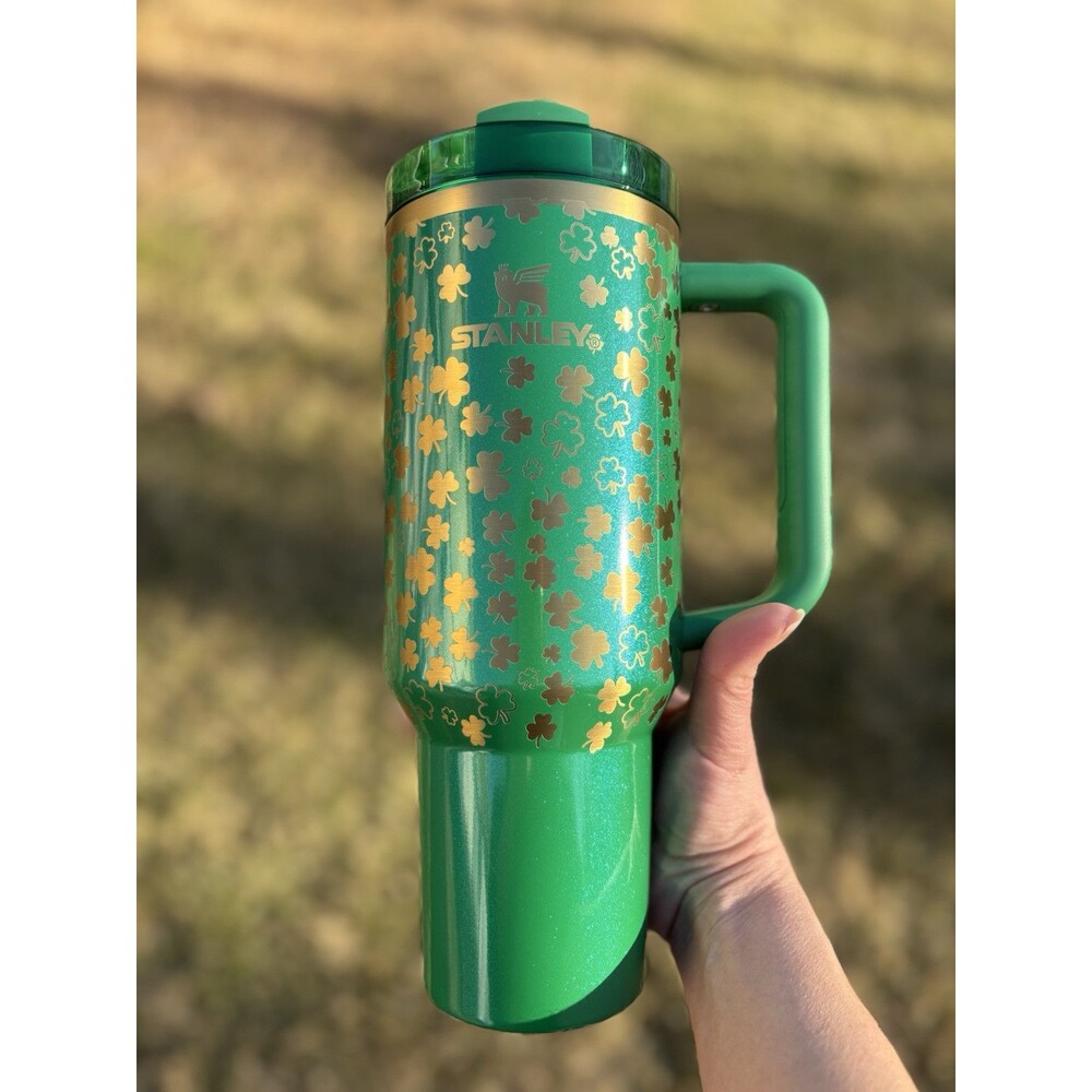 ☘️Laser Engraved Stanley 40oz St Patricks Day Quencher Shamrock Green AUTHENTIC
